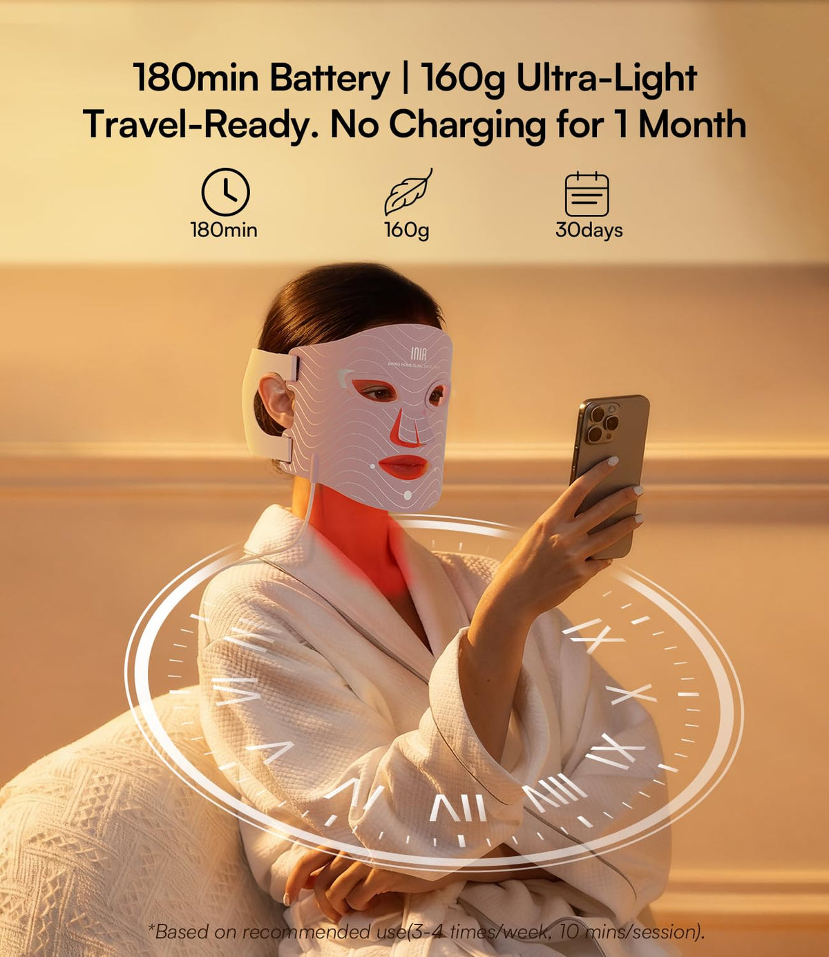 INIA Red Light Therapy Mask packaging and user manual