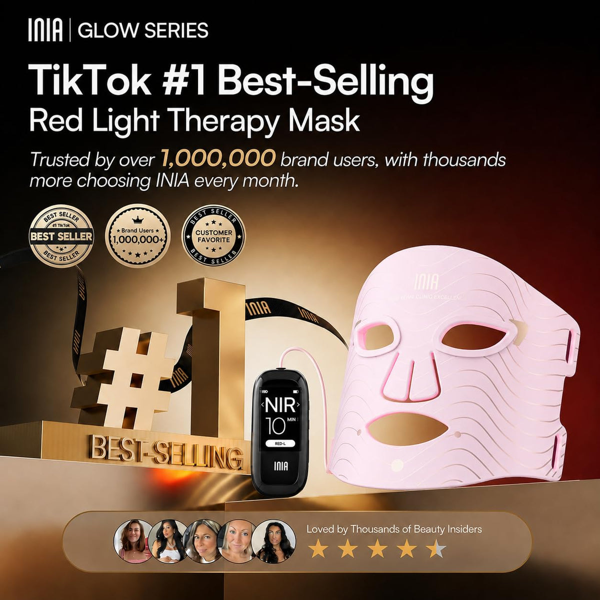 INIA Red Light Therapy Mask side view showing adjustable straps