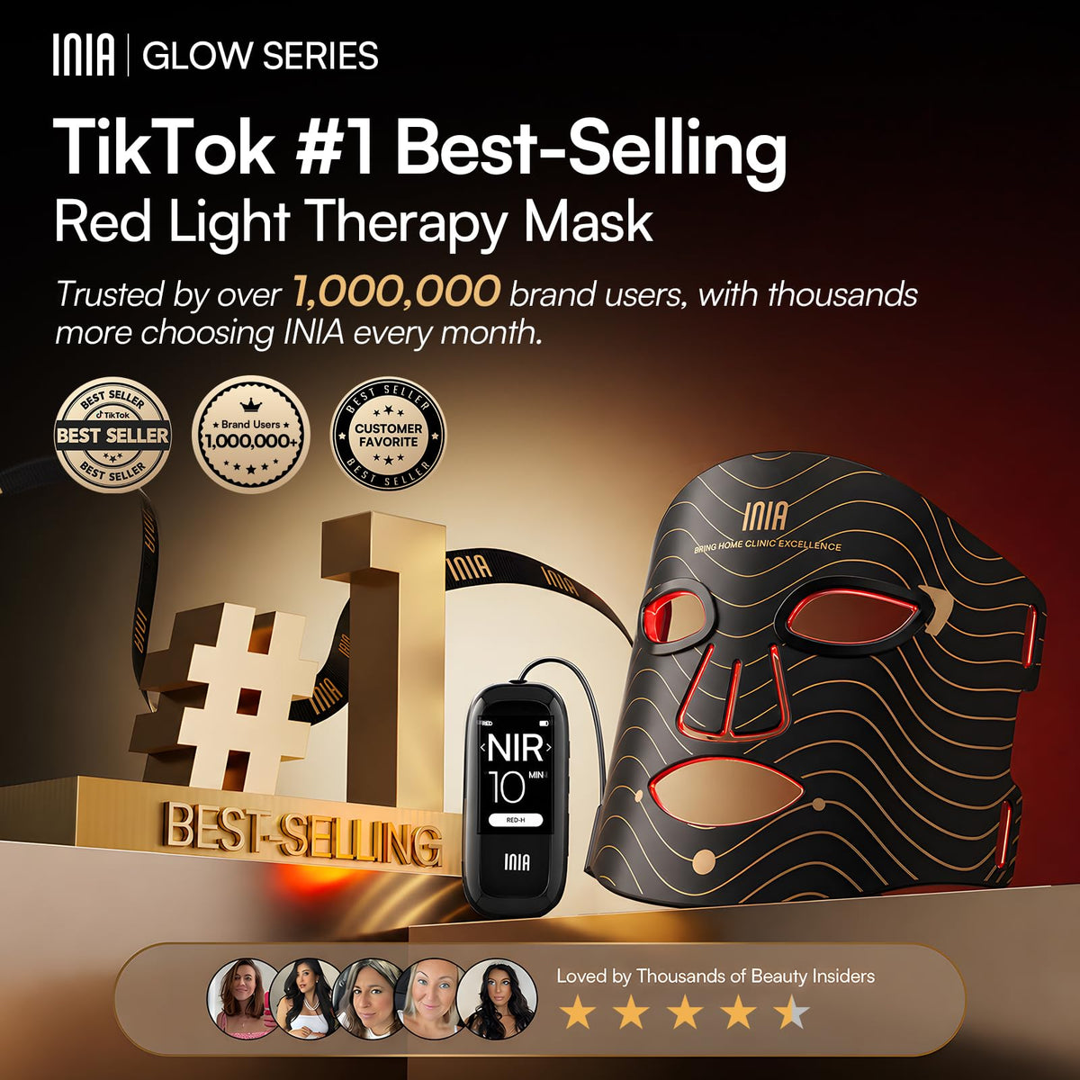 INIA Red Light Therapy Mask side view with controls