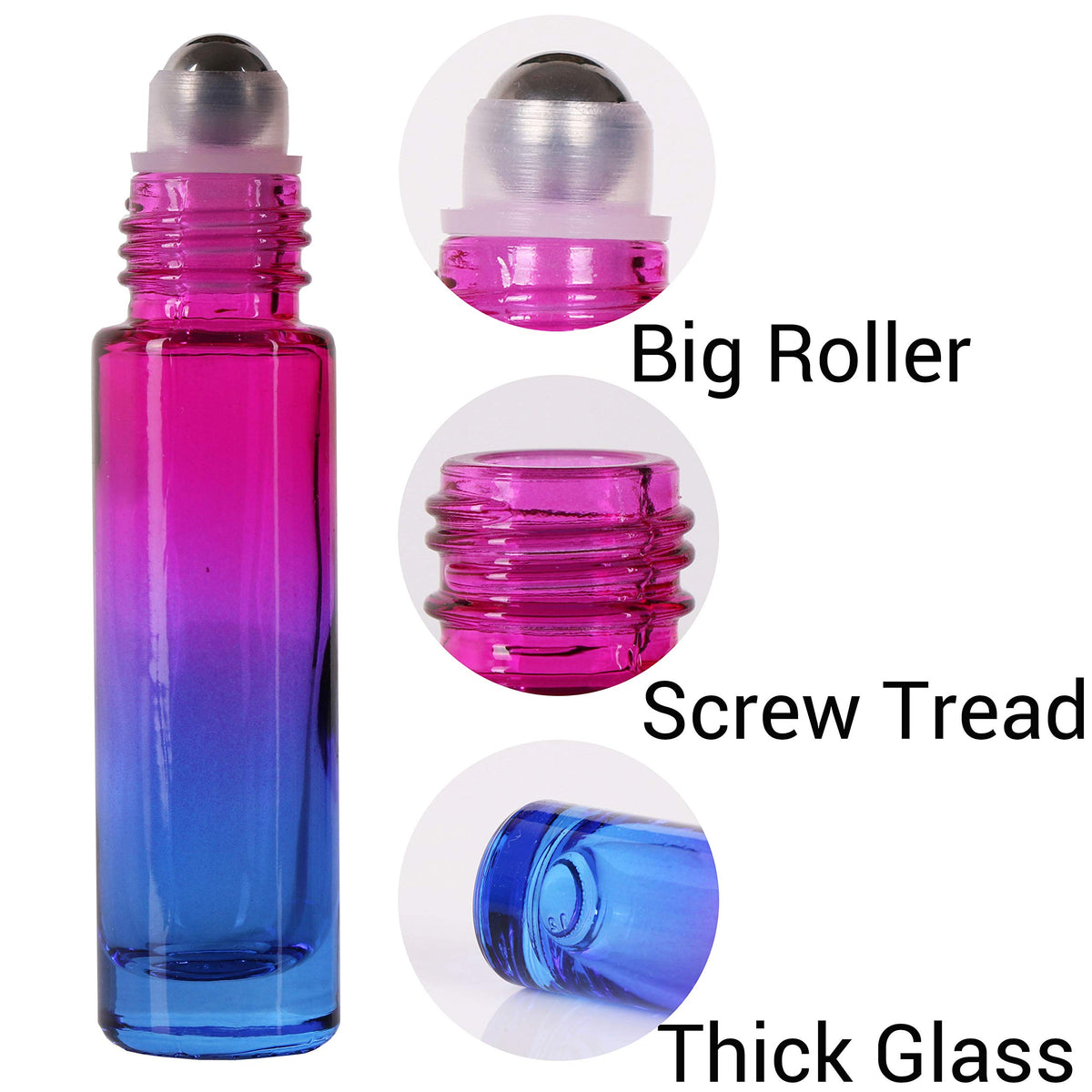 inice 10ml essential oils roller bottle side view showing stainless steel roller ball