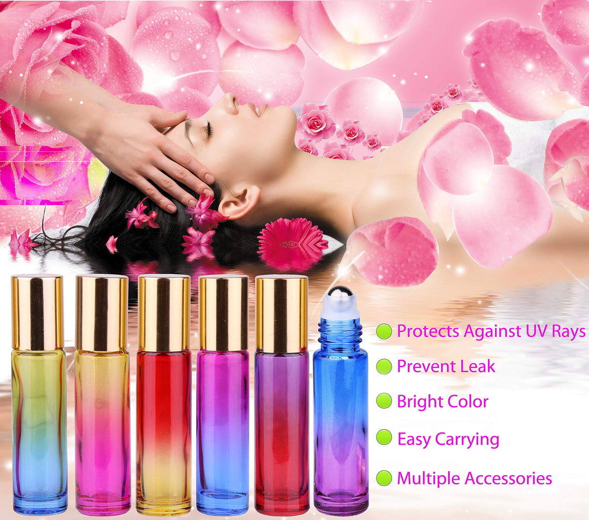 inice 10ml essential oils roller bottles with golden caps arranged neatly