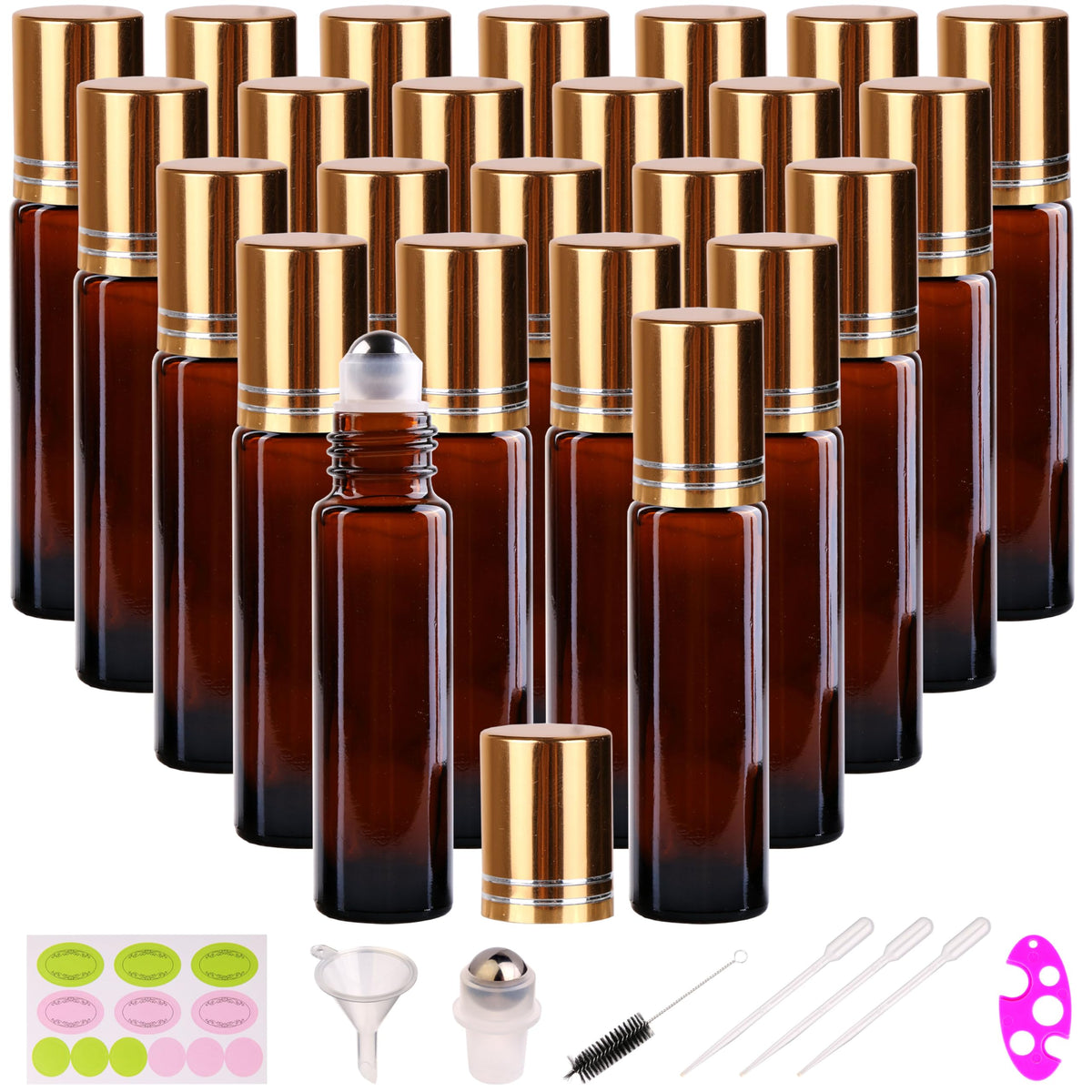 inice 24 Pack Roller Bottles amber glass front view