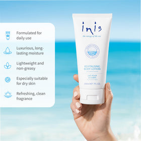 Inis lotion with ocean background