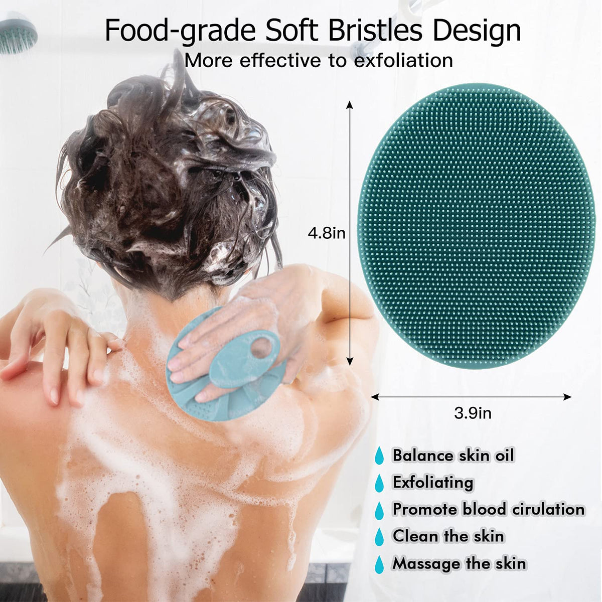 INNERNEED Silicone Body Brush in use during a shower