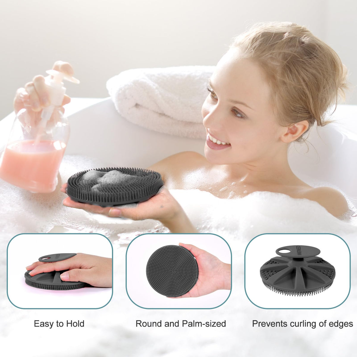 INNERNEED silicone body scrubber close-up showing soft bristles