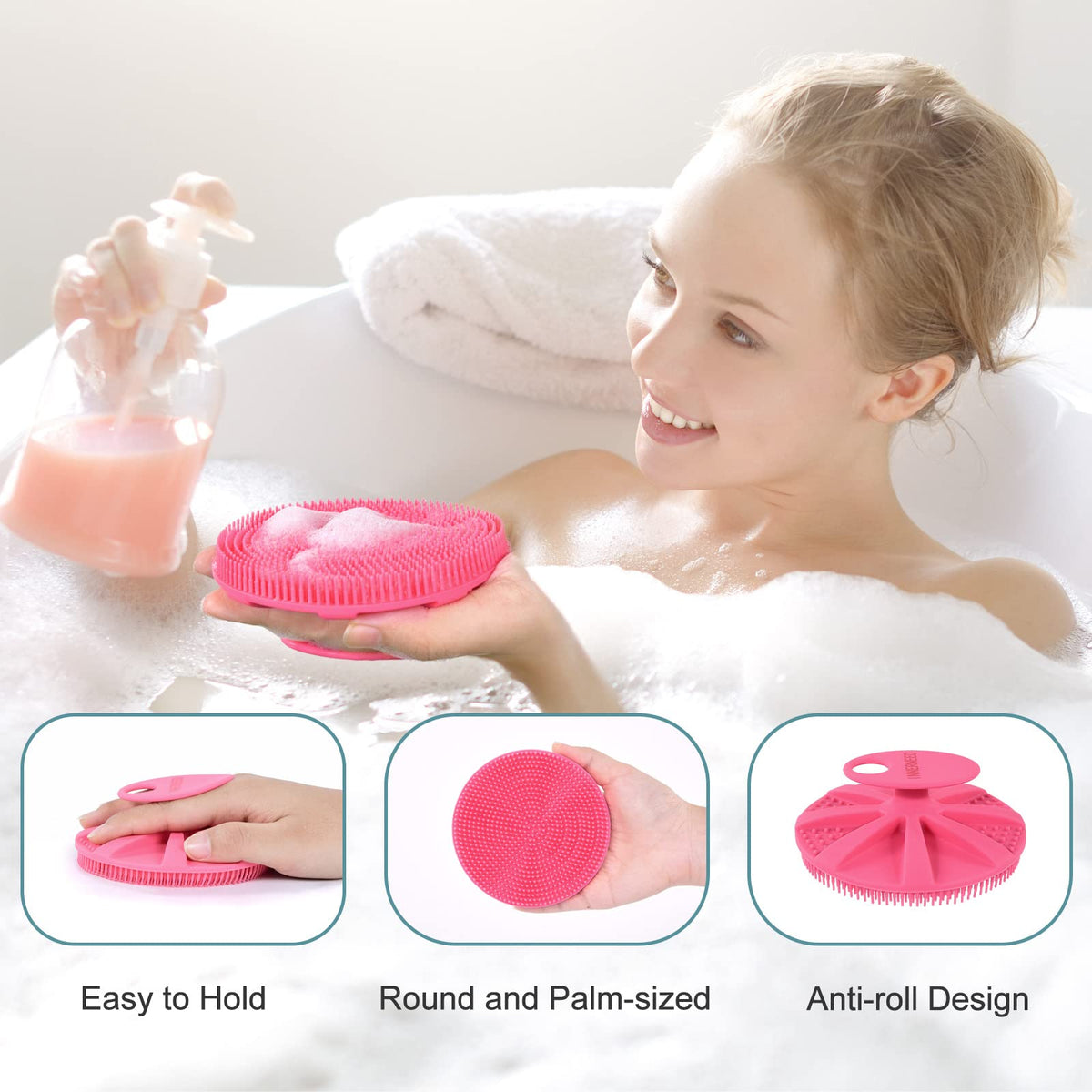 INNERNEED silicone body scrubber lifestyle scene in bathroom