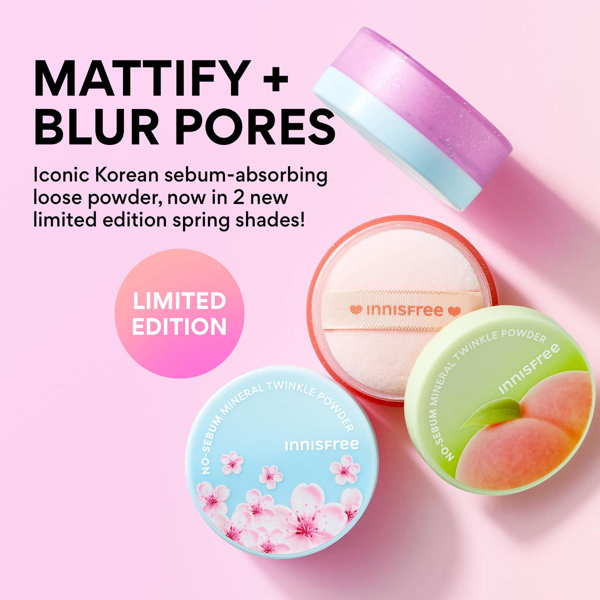 innisfree Cherry Blossom No Sebum Mineral Powder with powder puff