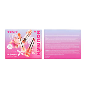 innisfree Dewy Tint Lip Balm in use on model's lips