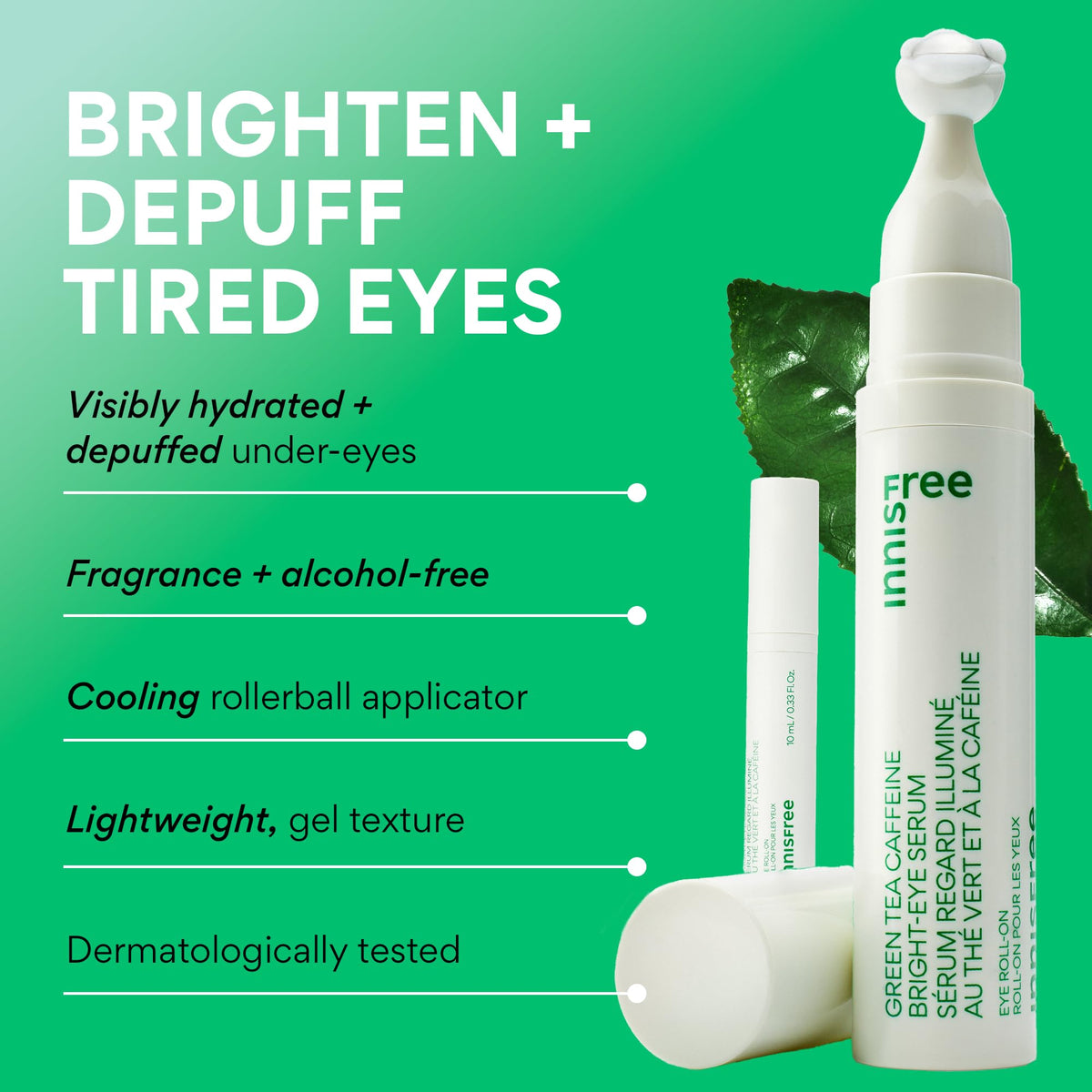 innisfree Green Tea Caffeine Eye Serum Roll-On applicator tip
