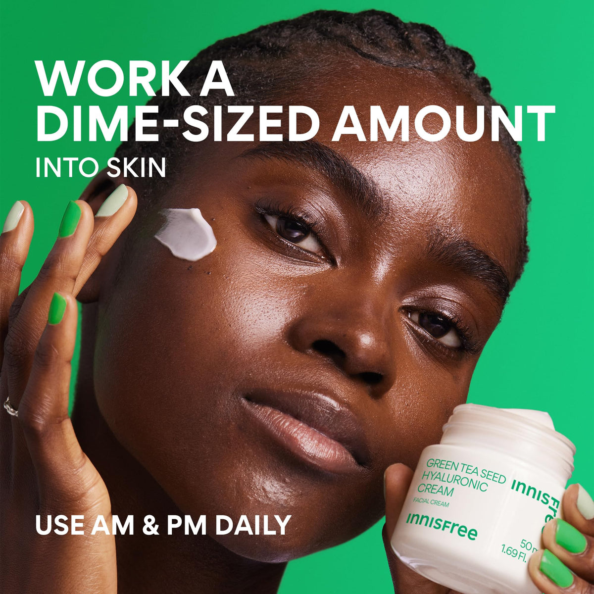 innisfree Green Tea Seed Hyaluronic Acid Cream in a bathroom setting