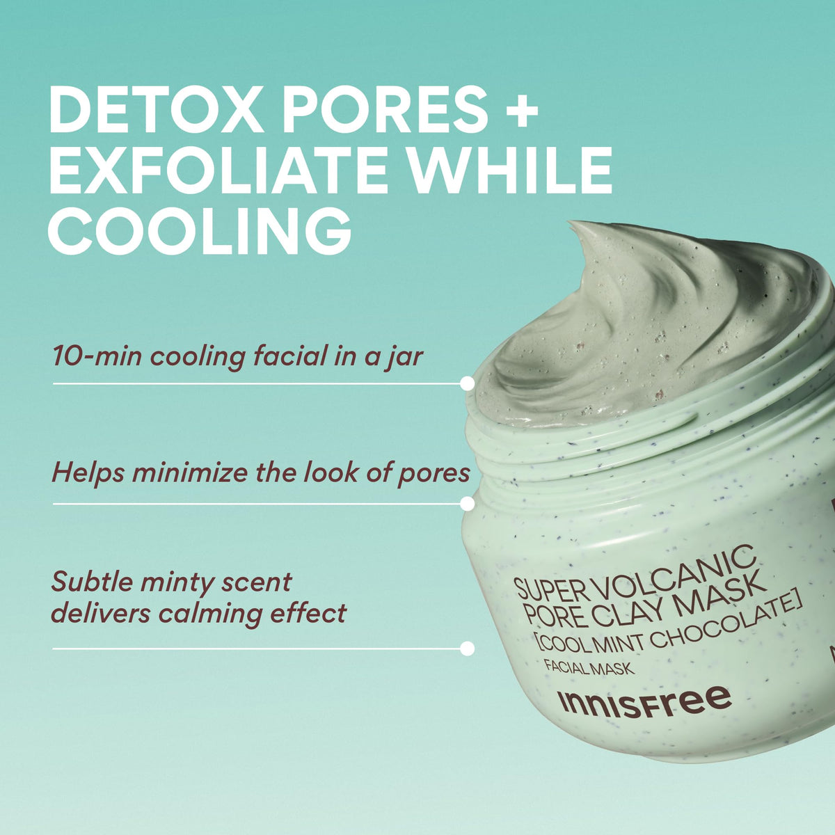 innisfree Mint Chocolate Super Volcanic Clay Mask application on skin