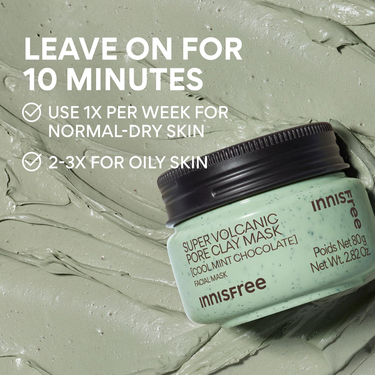 innisfree Mint Chocolate Super Volcanic Clay Mask in a bathroom setting
