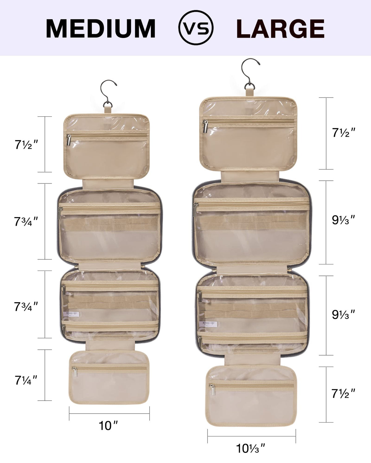 Inside view of BAGSMART Toiletry Bag showing compartments