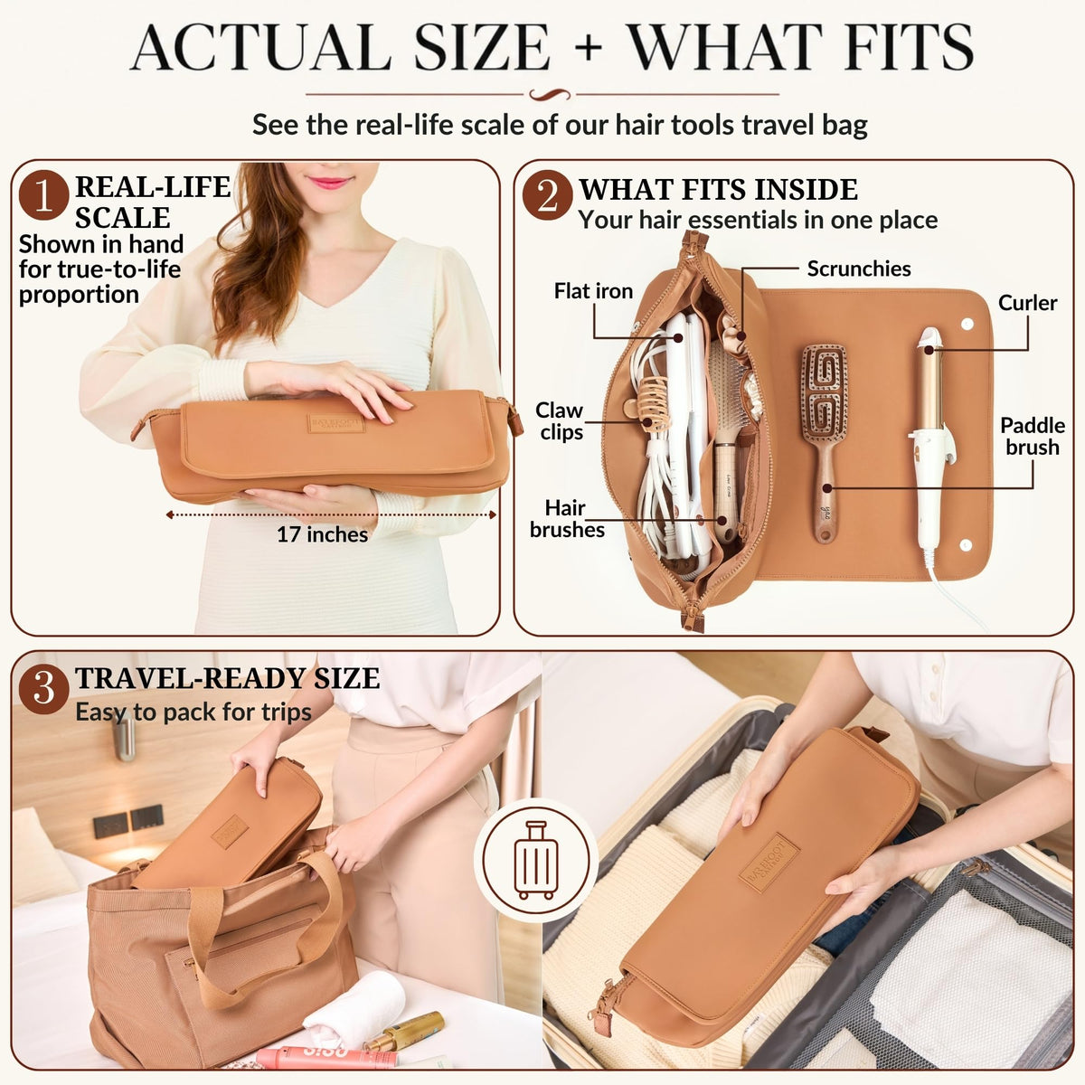 Inside view of BAREFOOT CARIBOU Hair Tools Travel Bag showing pockets