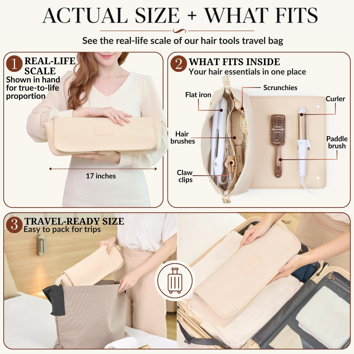 Inside view of BAREFOOT CARIBOU Hair Tools Travel Bag with storage pockets