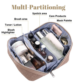 Inside view of BOYATU cosmetic bag with detachable pouches