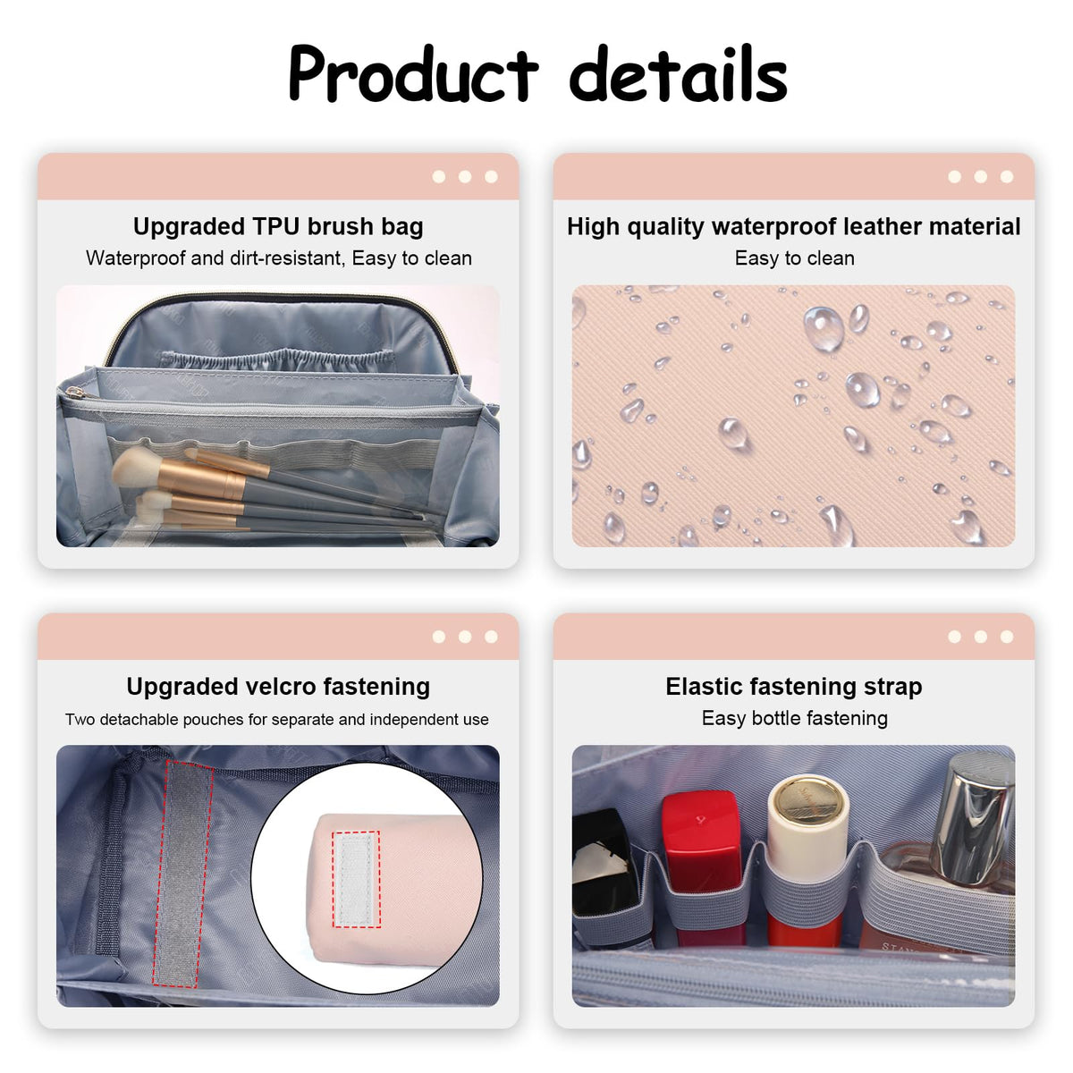 Inside view of BOYATU travel cosmetic bag showing organization