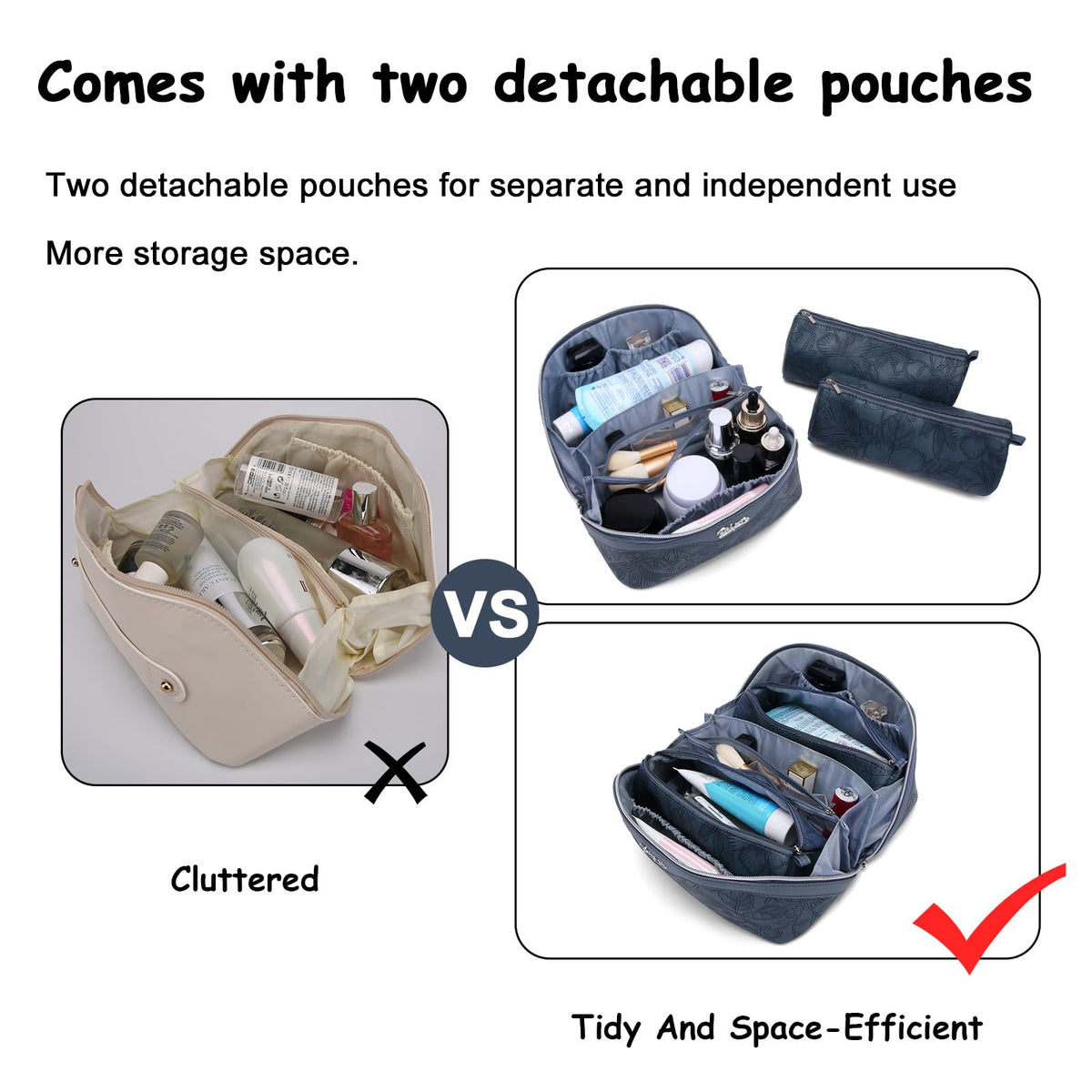 Inside view of BOYATU Travel Makeup Bag showing compartments