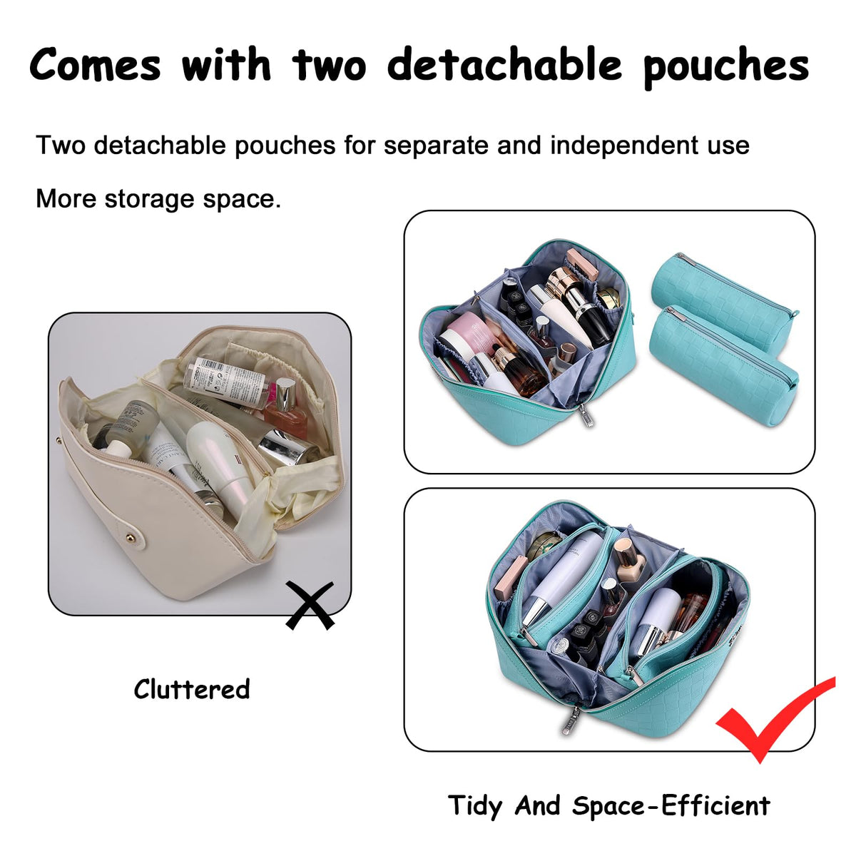 Inside view of BOYATU Travel Makeup Bag with compartments