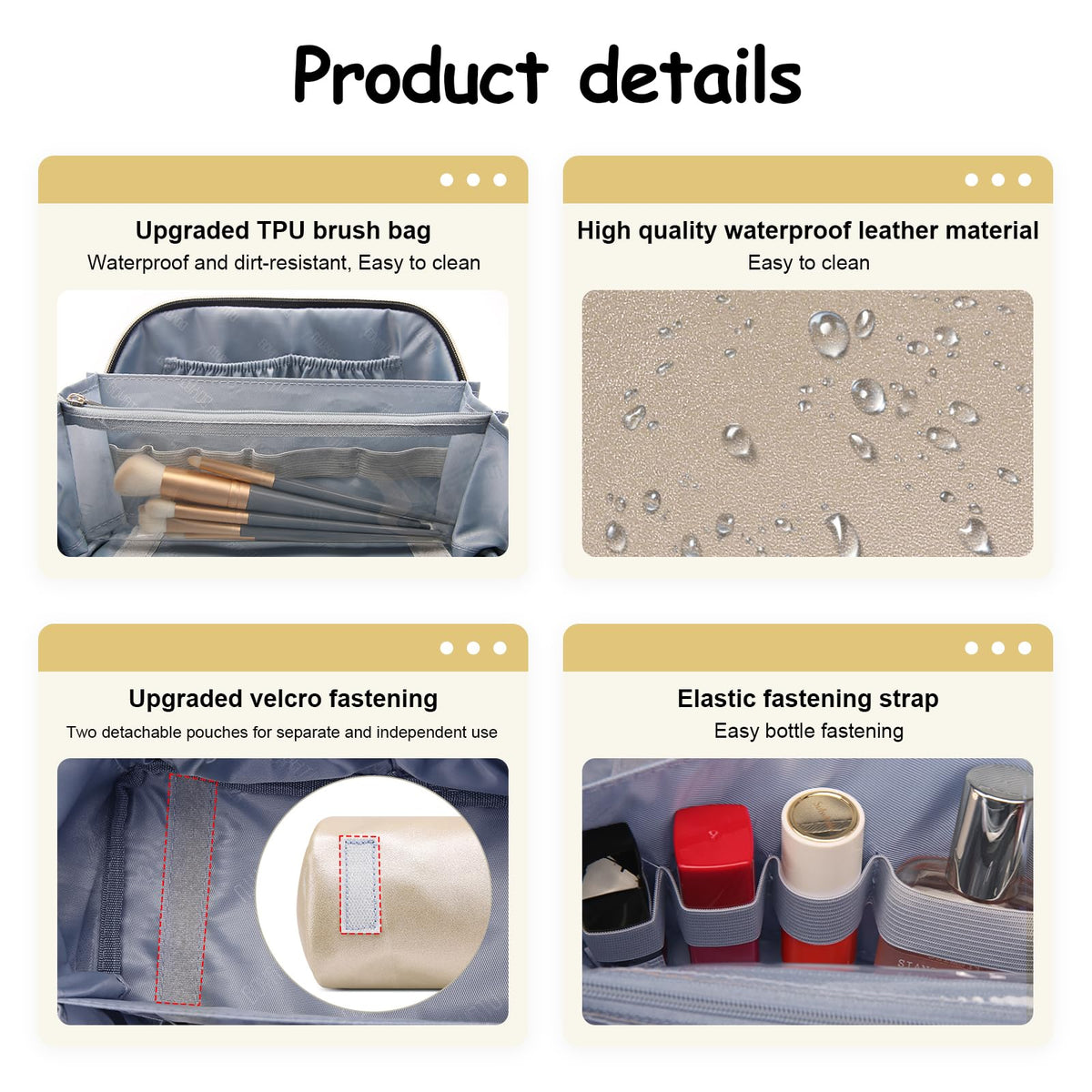 Inside view of BOYATU travel makeup bag with storage compartments