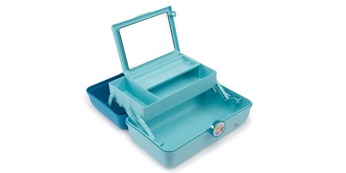 Inside view of Caboodles On-the-Go Girl with compartments and mirror
