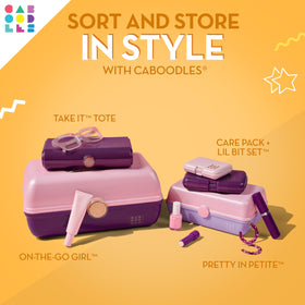 Inside view of Caboodles Take-It Tote with auto-open tray