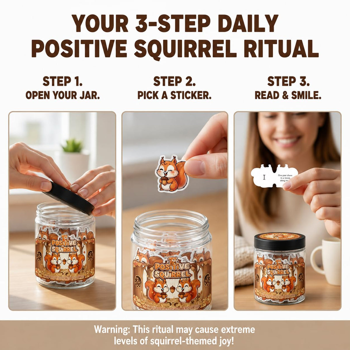 Inside view of DEARMINE Positive Squirrel Jar with affirmation cards