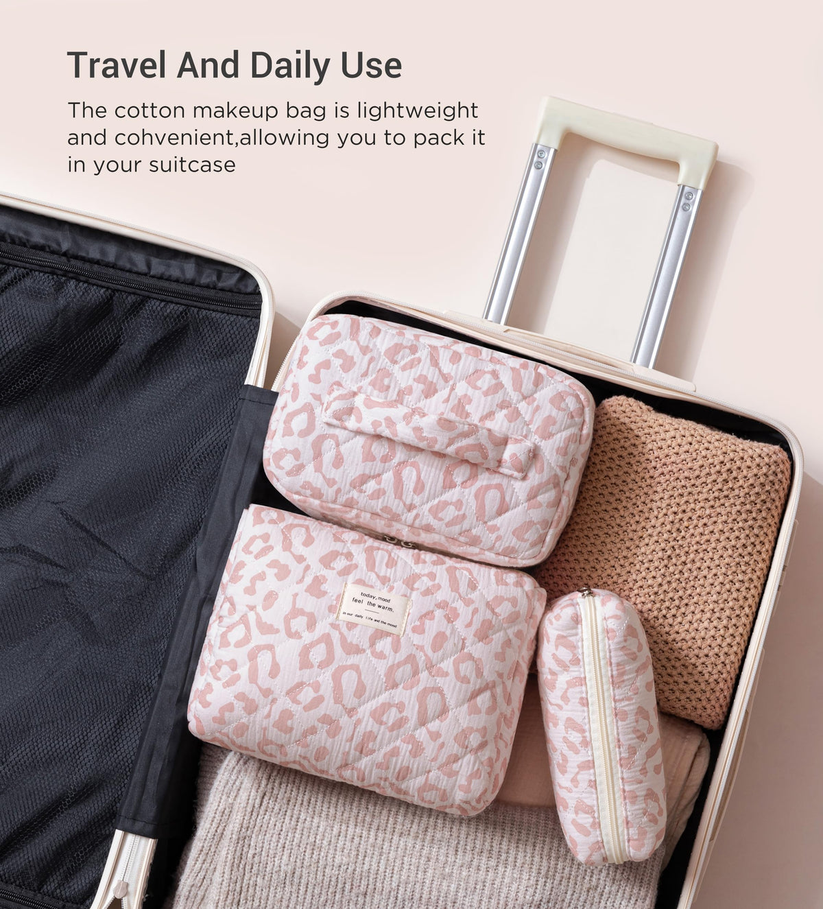 Inside view of HBselect makeup bag showing storage compartments