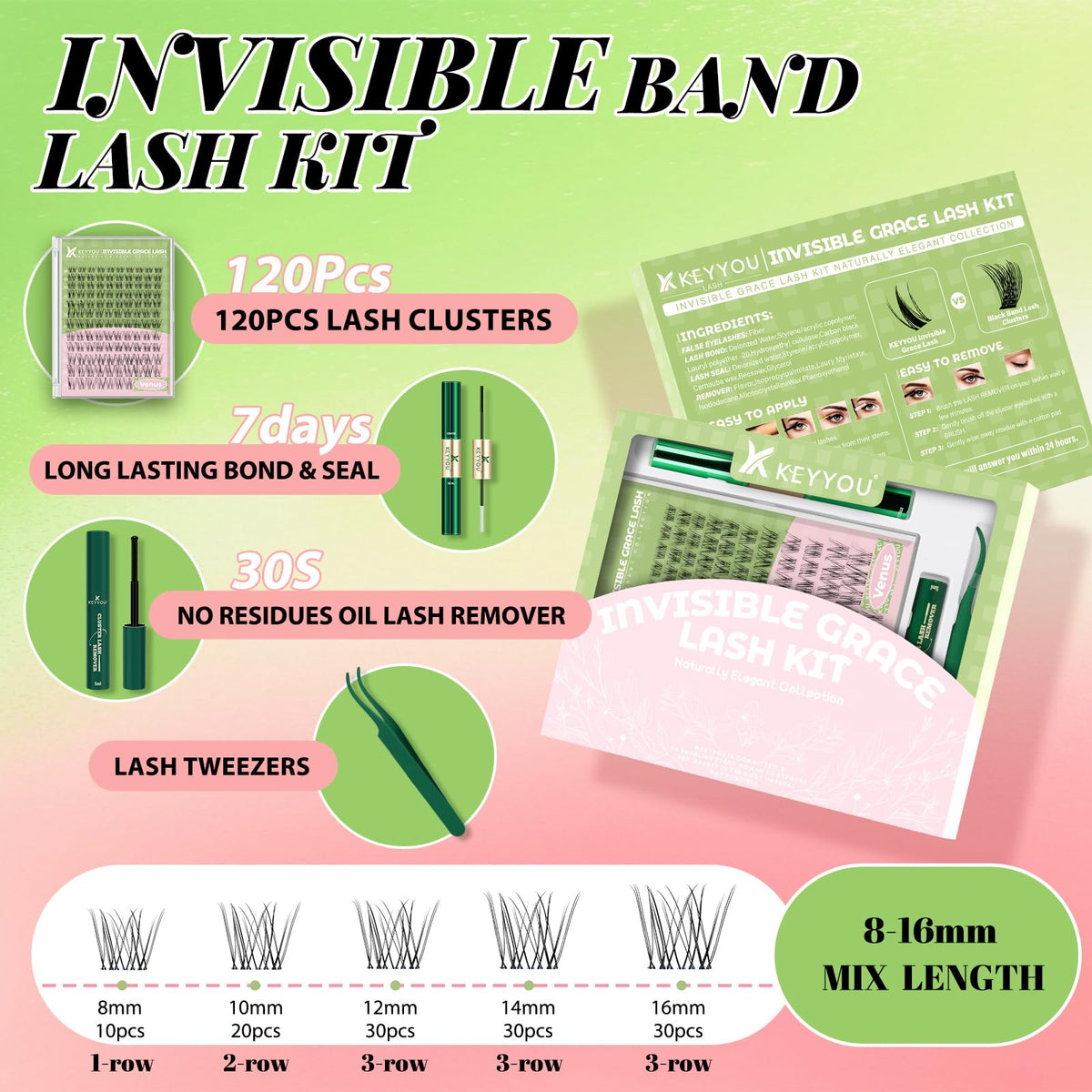 Inside view of KEYYOU lash clusters and accessories