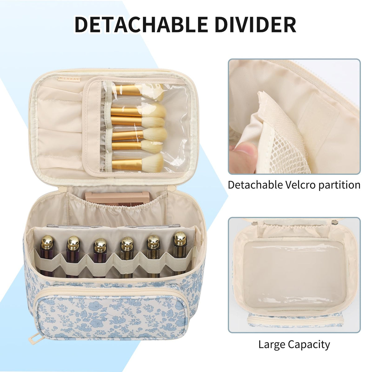 Inside view of OCHEAL Makeup Bag showing dividers