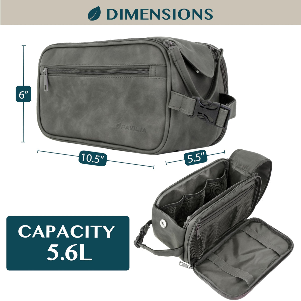Inside view of PAVILIA Men's Toiletry Bag showing compartments