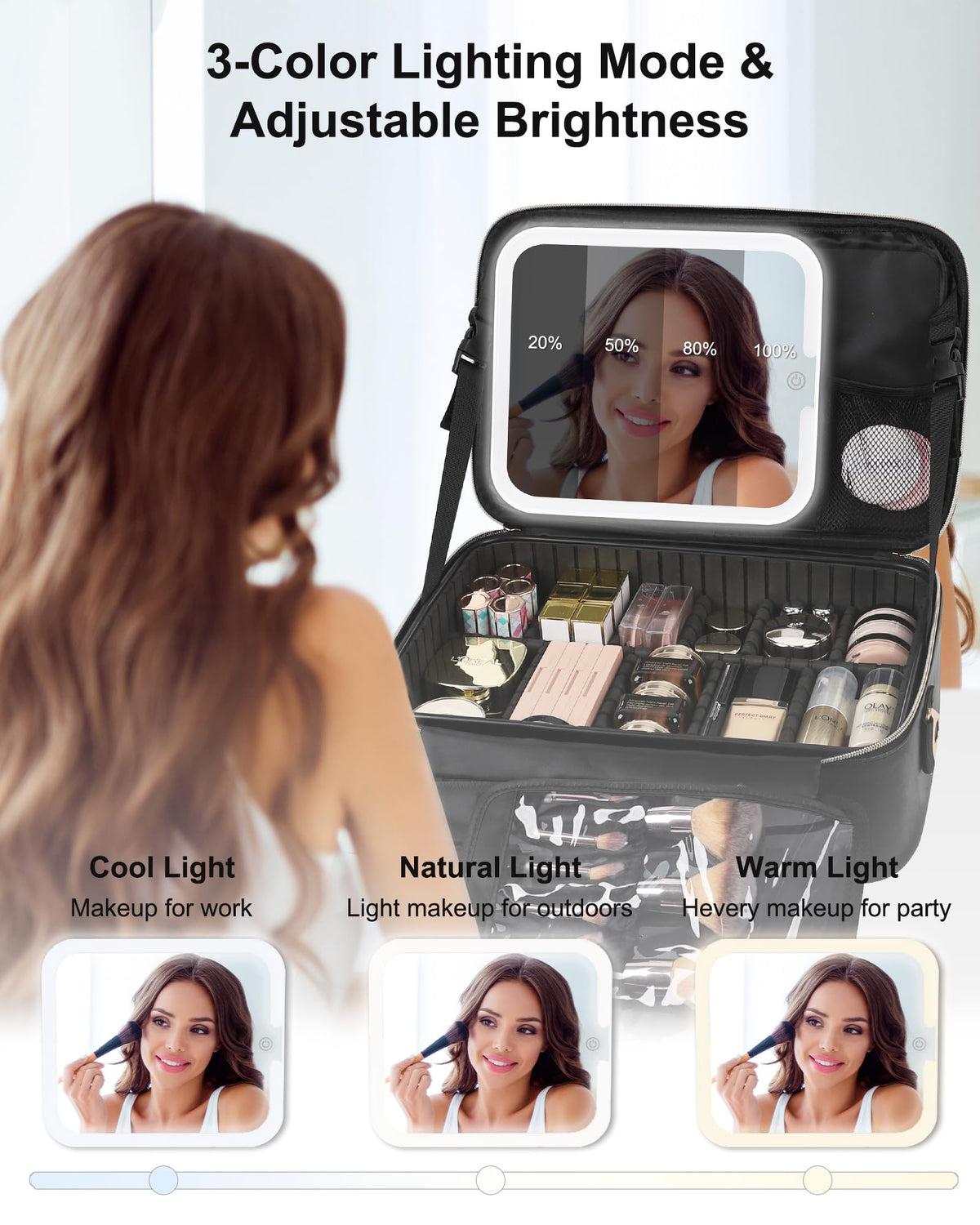 Inside view of Relavel Makeup Train Case with partitions