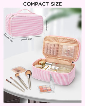 Inside view of Relavel Pink Makeup Bag showing elastic bands and pockets