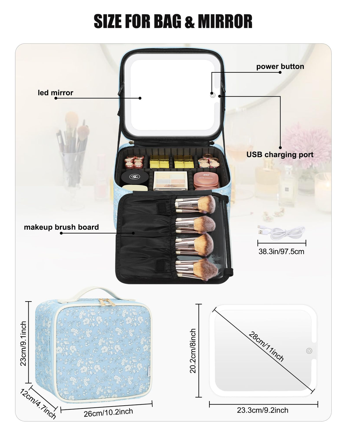 Inside view of Relavel Travel Makeup Bag with partitions
