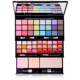 Inside view of SHANY makeup kit showing lip glosses and blushes