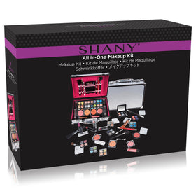 Inside view of SHANY makeup train case with various makeup products