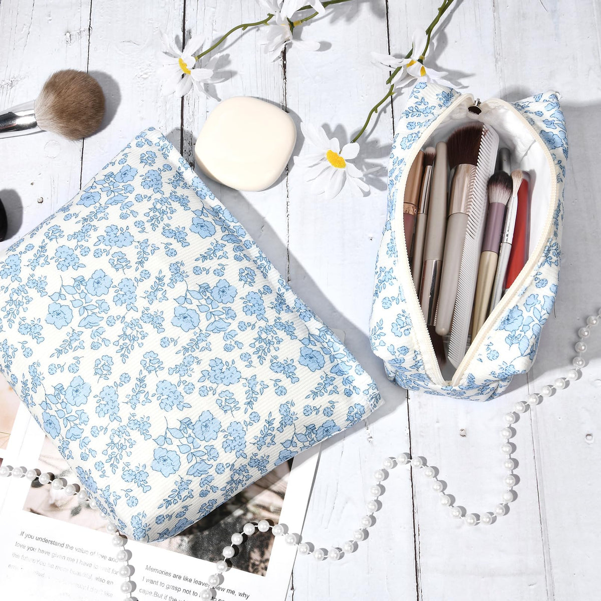 Inside view of SOIDRAM Makeup Bag, organized cosmetics