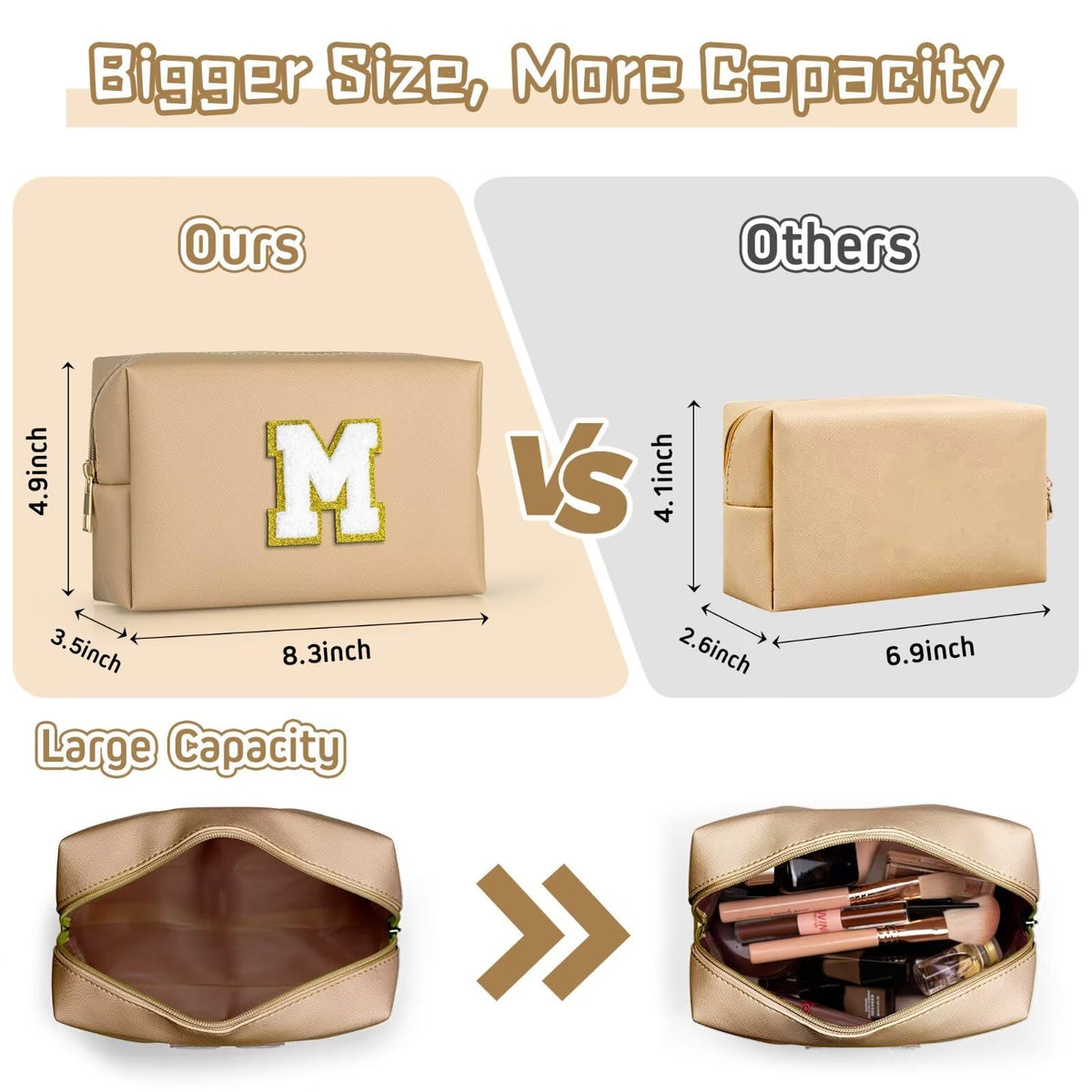Inside view of TOPEAST Preppy Makeup Bag showing storage space
