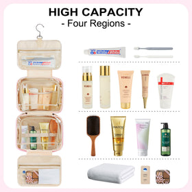 Inside view of TOPEAST toiletry bag with toiletries organized