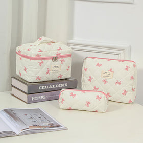 Inside view of uekeboag Floral Cotton Makeup Bag showing storage space