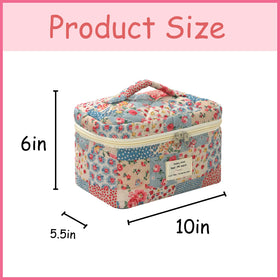 Inside view of uekeboag Large Floral Cotton Makeup Bag with cosmetics