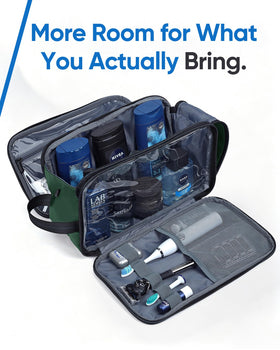 Inside view of ZEEMO Travel Toiletry Bag with organised pockets