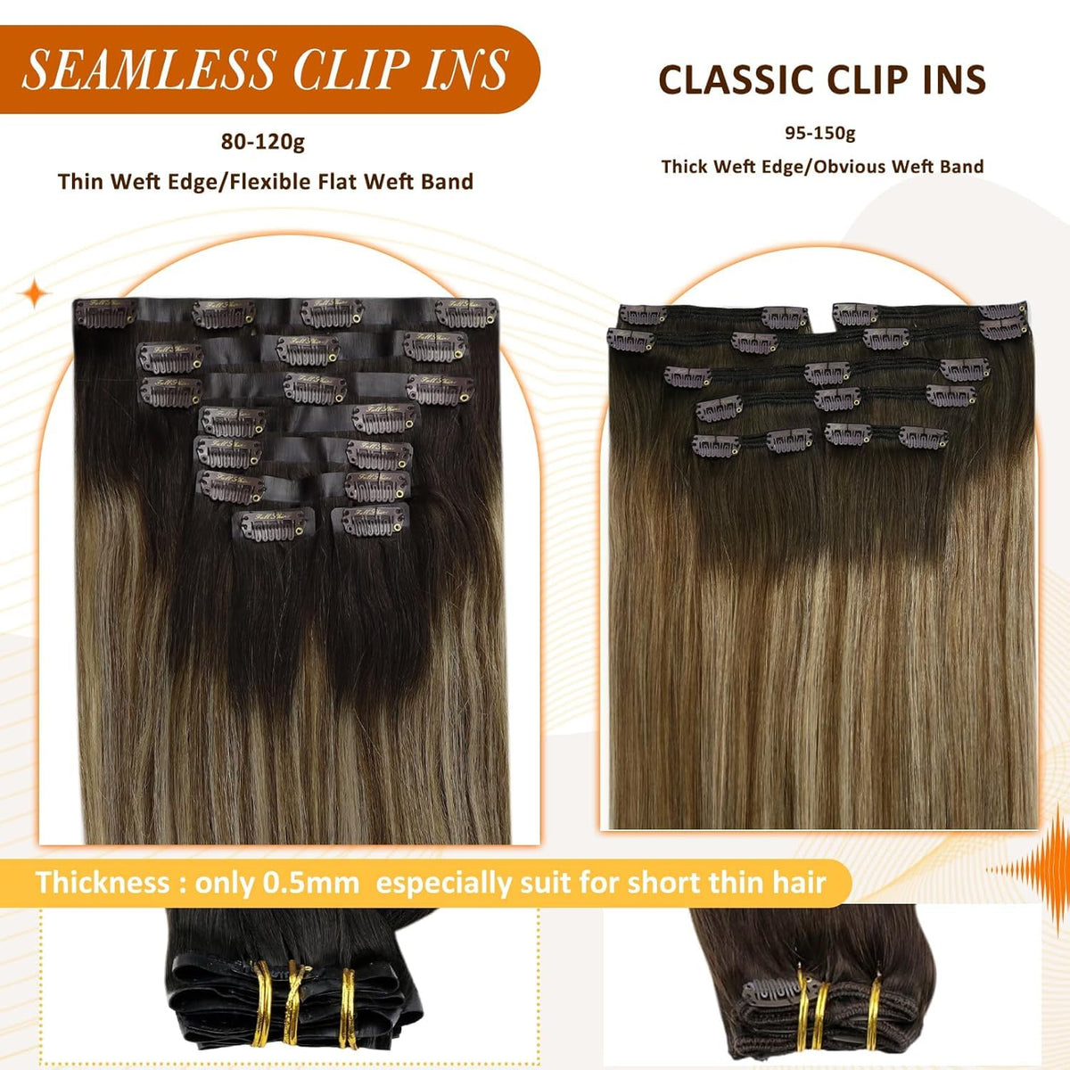 Installation process of Full Shine Balayage Clip-in Hair Extensions