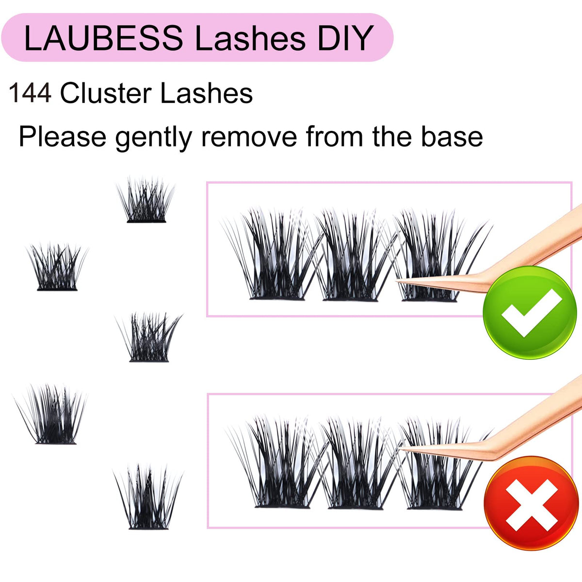 Instructions for applying lash clusters from LAUBESS