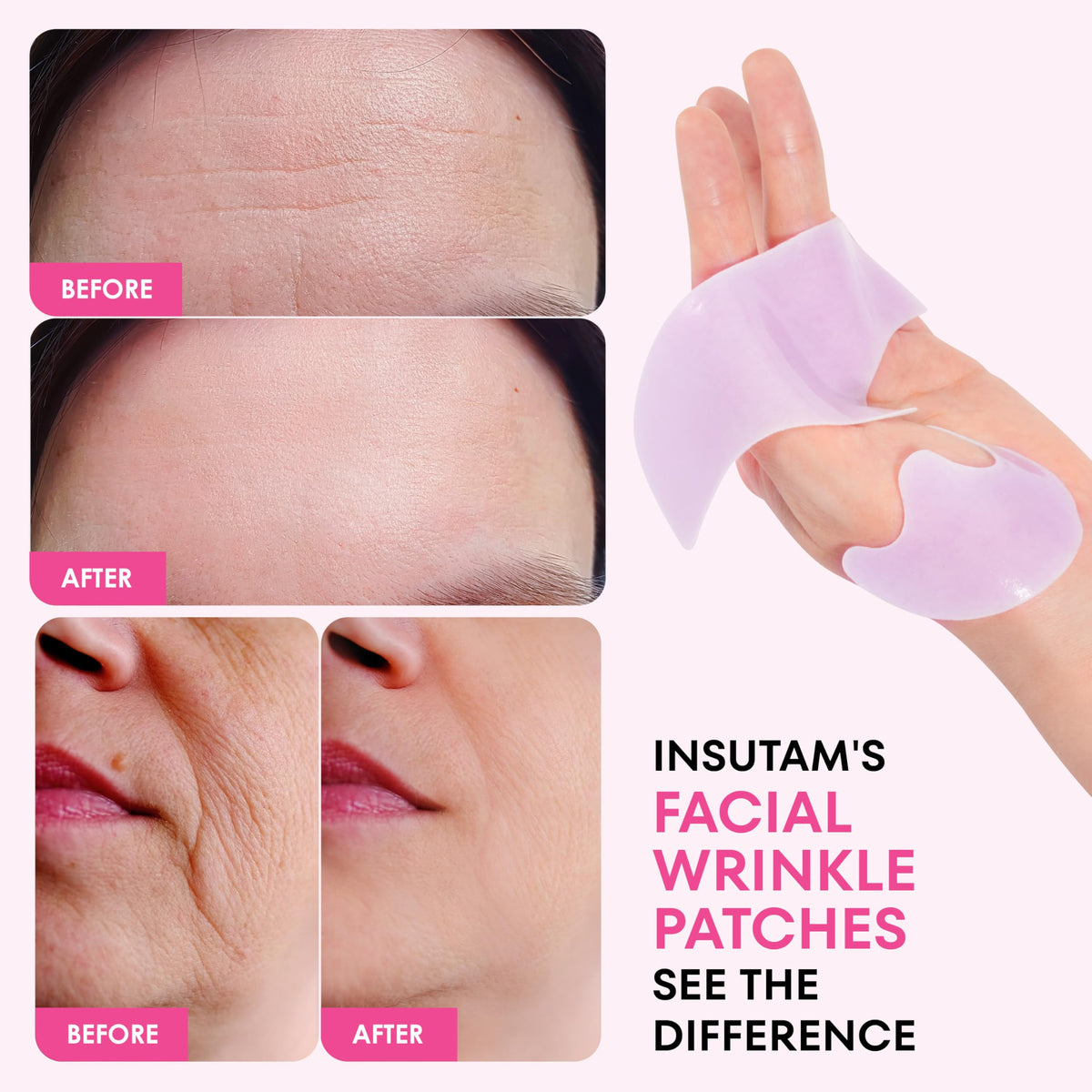 Insutam Forehead Wrinkle Patches in a bathroom setting