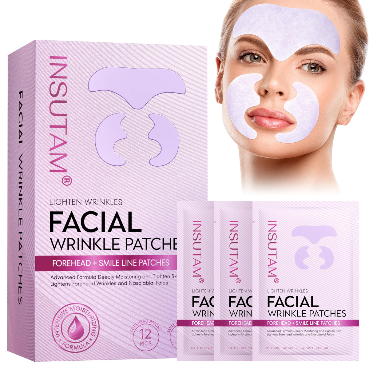 Insutam Forehead Wrinkle Patches pink packaging front view