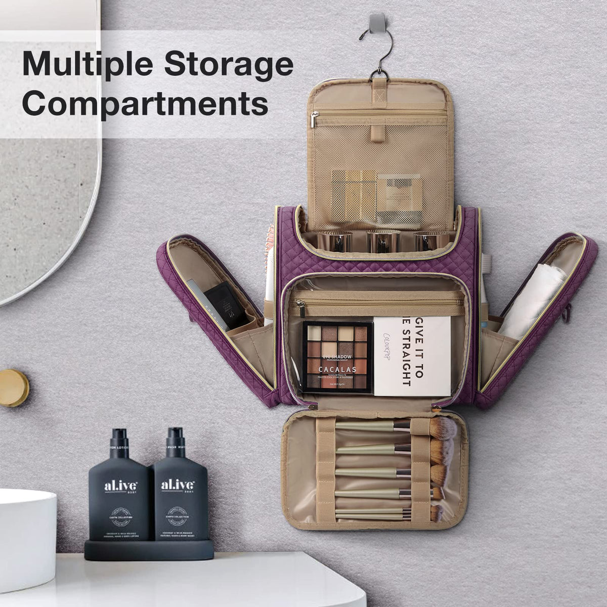 Interior compartments of BAGSMART Travel Toiletry Bag
