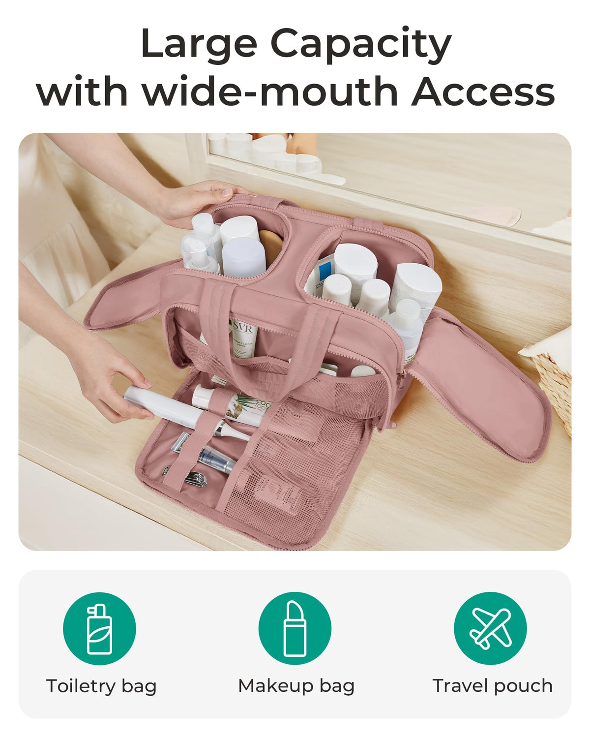 Interior compartments of BAGSMART Travel Toiletry Bag