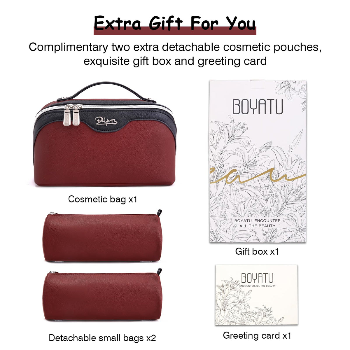 Interior compartments of BOYATU travel cosmetic bag