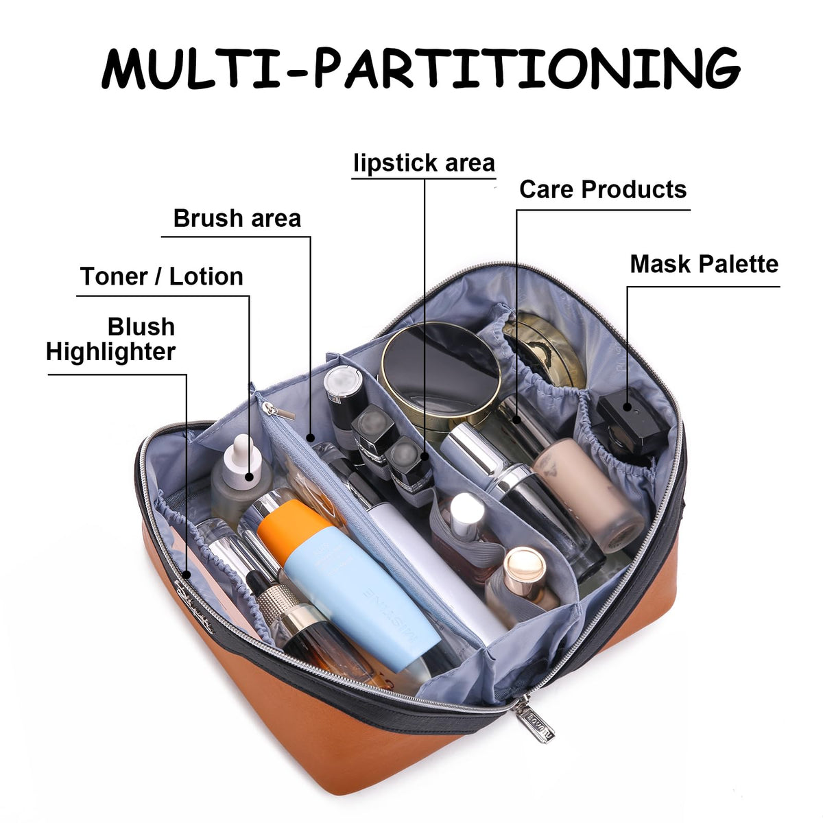 Interior compartments of BOYATU travel makeup bag